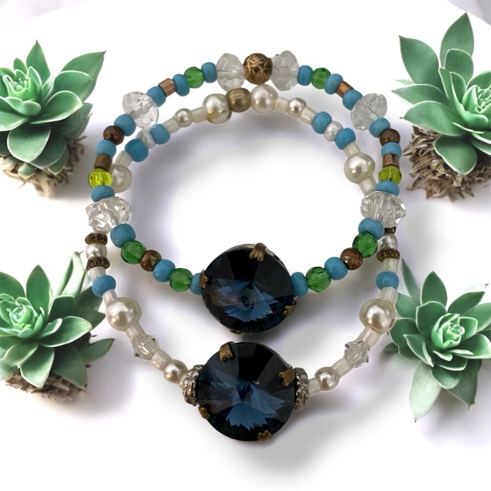Mommy and Baby Multi Beads Faux Pearls Recycled Vintage Beaded Bracelet Set